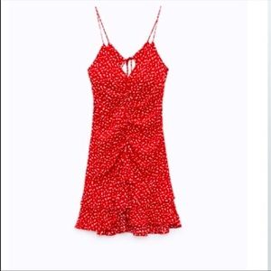 Zara red floral backless dress m new